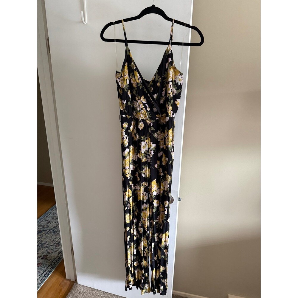 Lily Rose Floral Print Jumpsuit Vneck Size Large Black Yellow White
